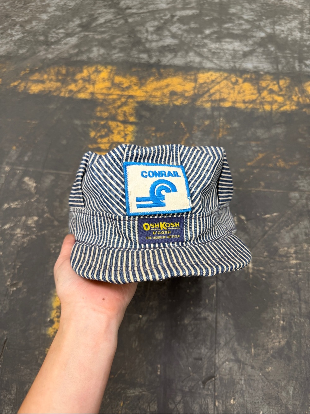 Vintage 90s OshKosh B’Gosh Conrail Trail Conductor Styled Striped Snapback Hat